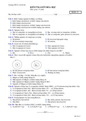 Kiểm tra môn hóa học thời gian 15 phút - Trường THCS Cát Chinh